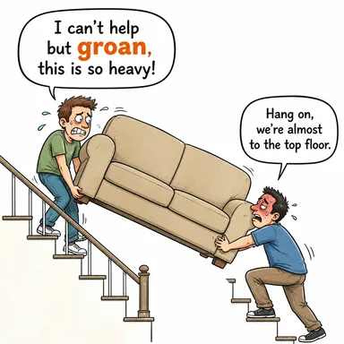 groan (inlemek, sızlanmak) karikatürü — diyalogla bağlam içinde öğren