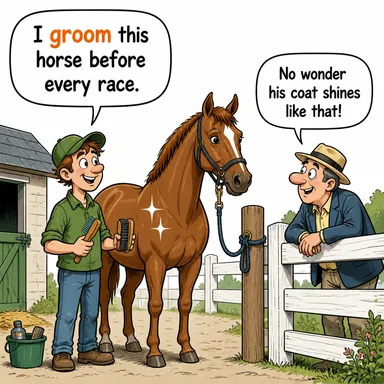 groom (tımar etmek, (bir göreve) hazırlamak/yetiştirmek) karikatürü — diyalogla bağlam içinde öğren