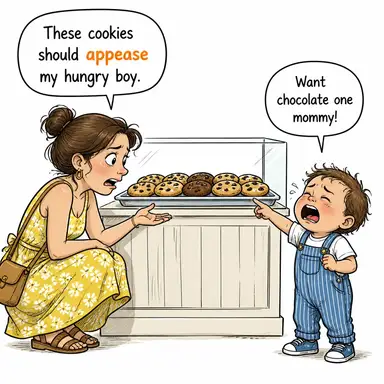 appease (yatıştırmak, sakinleştirmek, (taviz vererek) gönlünü almak) karikatürü — diyalogla bağlam içinde öğren