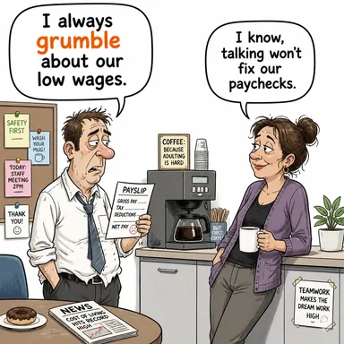 grumble (yakınmak, söylenmek, homurdanmak) karikatürü — diyalogla bağlam içinde öğren