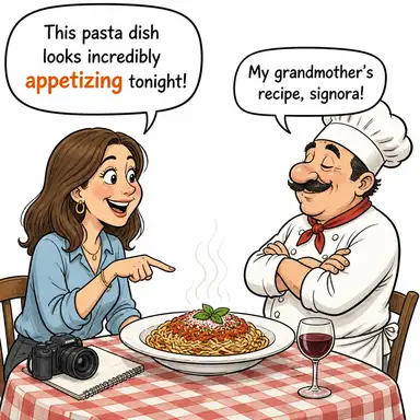 appetizing (iştah açıcı, lezzetli) karikatürü — diyalogla bağlam içinde öğren