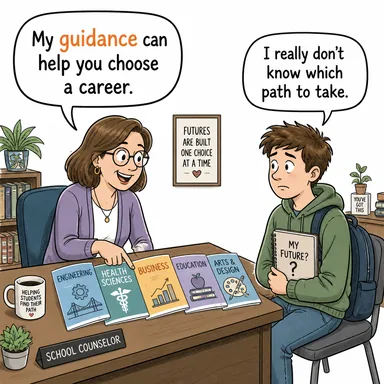guidance (rehberlik, yol gösterme, yönlendirme) karikatürü — diyalogla bağlam içinde öğren
