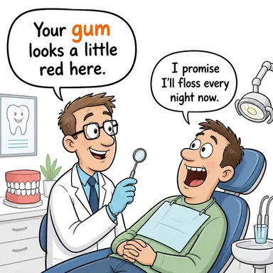 gum (diş eti, sakız) karikatürü — diyalogla bağlam içinde öğren