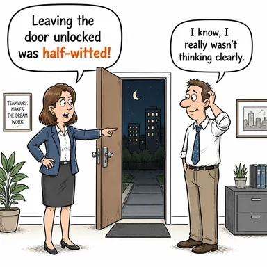 half-witted (bön, ahmak, yarım akıllı) karikatürü — diyalogla bağlam içinde öğren