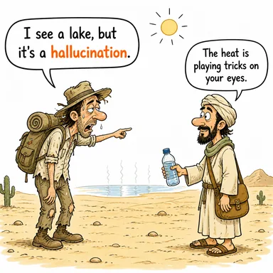 hallucination (sanrı, halüsinasyon, kuruntu) karikatürü — diyalogla bağlam içinde öğren