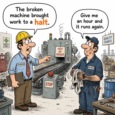 halt (durma, duraklama, kesilme) karikatürü — diyalogla bağlam içinde öğren