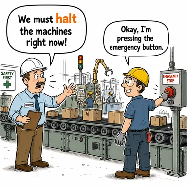 halt (durdurmak, kesmek) karikatürü — diyalogla bağlam içinde öğren