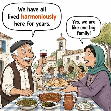 harmoniously (uyum içinde, ahenkle) karikatürü — diyalogla bağlam içinde öğren