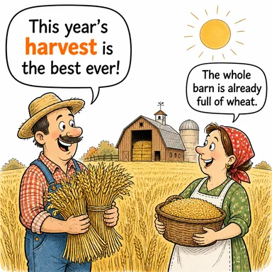 harvest (hasat, ürün) karikatürü — diyalogla bağlam içinde öğren