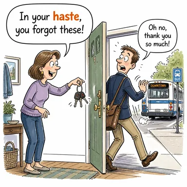 haste (acele, telaş) karikatürü — diyalogla bağlam içinde öğren
