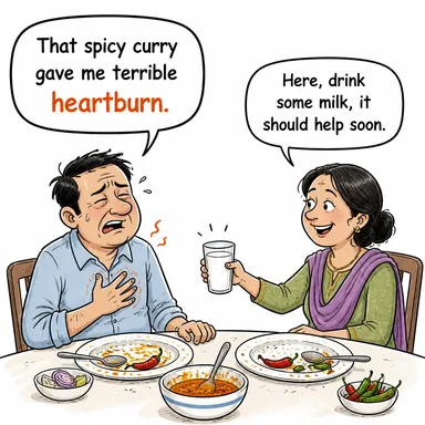 heartburn (mide yanması) karikatürü — diyalogla bağlam içinde öğren