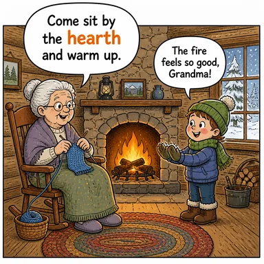 hearth (şömine, ocak, yuva) karikatürü — diyalogla bağlam içinde öğren