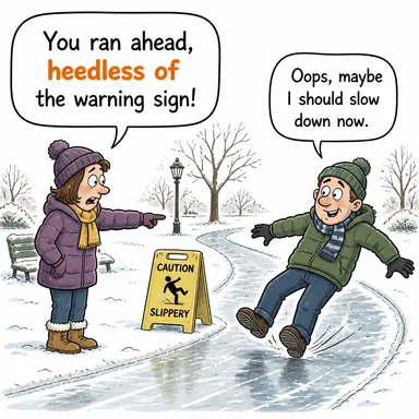 heedless of (aldırışsız, dikkatsiz (-e karşı)) karikatürü — diyalogla bağlam içinde öğren