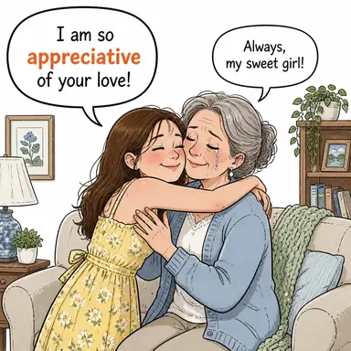 appreciative (takdir eden, minnettar, değer bilen) karikatürü — diyalogla bağlam içinde öğren