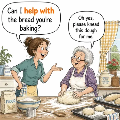 help with (yardım etmek, katkıda bulunmak) karikatürü — diyalogla bağlam içinde öğren