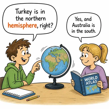 hemisphere (yarım küre) karikatürü — diyalogla bağlam içinde öğren