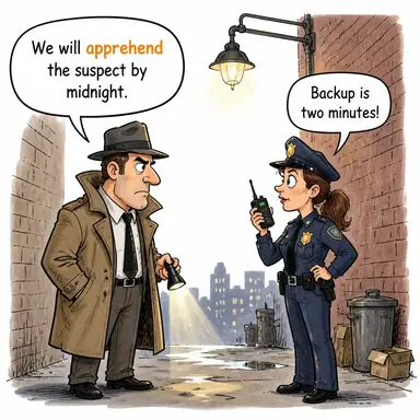 apprehend (yakalamak (tutuklamak), kavramak (anlamak), endişe etmek) karikatürü — diyalogla bağlam içinde öğren