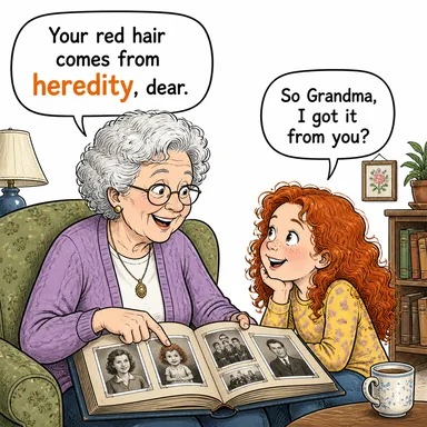 heredity (kalıtım) karikatürü — diyalogla bağlam içinde öğren