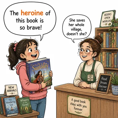 heroine (kadın kahraman) karikatürü — diyalogla bağlam içinde öğren