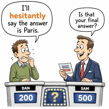 hesitantly (tereddütle, çekinerek) karikatürü — diyalogla bağlam içinde öğren