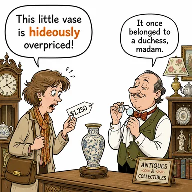 hideously (iğrenç bir şekilde, korkunç derecede) karikatürü — diyalogla bağlam içinde öğren