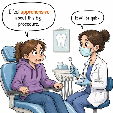 apprehensive (endişeli, kaygılı, kuruntulu) karikatürü — diyalogla bağlam içinde öğren