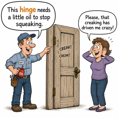 hinge (menteşe) karikatürü — diyalogla bağlam içinde öğren