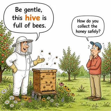 hive (arı kovanı) karikatürü — diyalogla bağlam içinde öğren