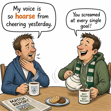 hoarse (kısık sesli, boğuk) karikatürü — diyalogla bağlam içinde öğren