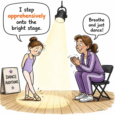 apprehensively (endişeyle, korkuyla) karikatürü — diyalogla bağlam içinde öğren