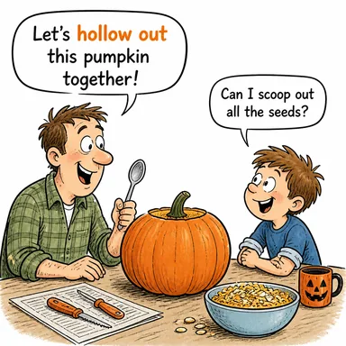 hollow out (içini oymak, boşaltmak) karikatürü — diyalogla bağlam içinde öğren