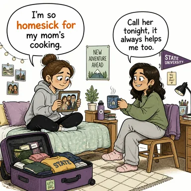 homesick for (sıla hasreti çeken, evini özleyen) karikatürü — diyalogla bağlam içinde öğren