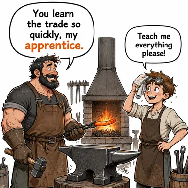apprentice (çırak, stajyer) karikatürü — diyalogla bağlam içinde öğren