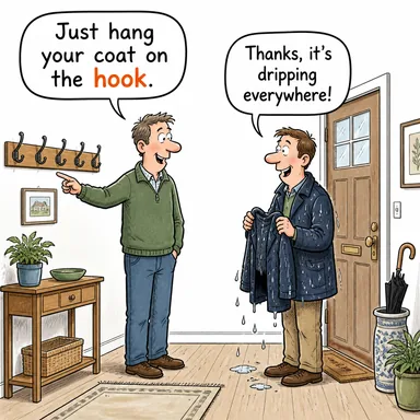 hook (kanca, çengel) karikatürü — diyalogla bağlam içinde öğren
