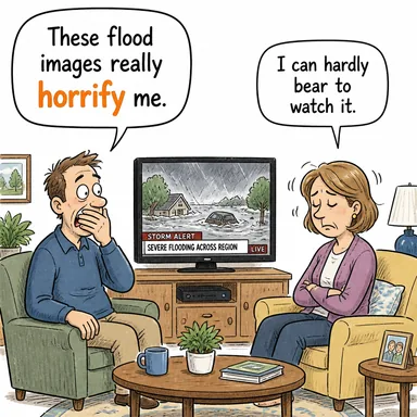 horrify (korkutmak, dehşete düşürmek) karikatürü — diyalogla bağlam içinde öğren