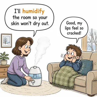 humidify (nemlendirmek) karikatürü — diyalogla bağlam içinde öğren