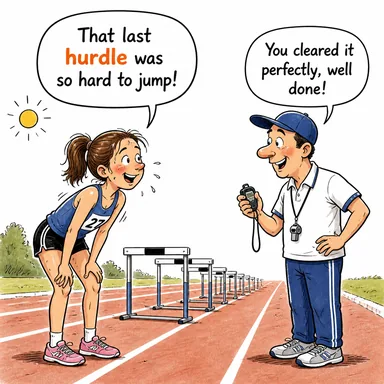 hurdle (engel, mania) karikatürü — diyalogla bağlam içinde öğren