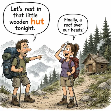 hut (kulübe, baraka) karikatürü — diyalogla bağlam içinde öğren