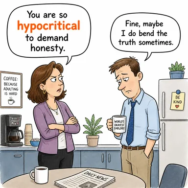 hypocritical (ikiyüzlü, riyakar) karikatürü — diyalogla bağlam içinde öğren
