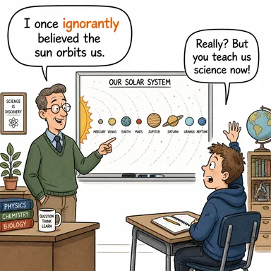 ignorantly (cahilce, bilmeden) karikatürü — diyalogla bağlam içinde öğren