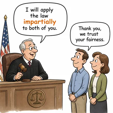 impartially (tarafsızca, yansız olarak) karikatürü — diyalogla bağlam içinde öğren