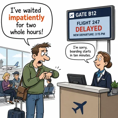 impatiently (sabırsızlıkla) karikatürü — diyalogla bağlam içinde öğren