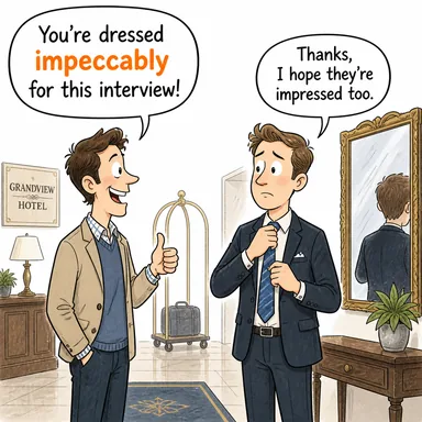impeccably (kusursuzca, hatasız bir şekilde) karikatürü — diyalogla bağlam içinde öğren