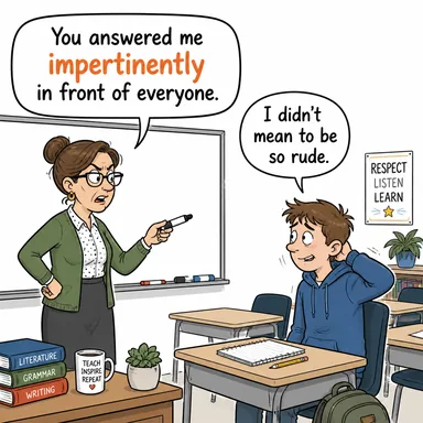 impertinently (terbiyesizce, saygısızca) karikatürü — diyalogla bağlam içinde öğren