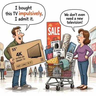 impulsively (içgüdüsel olarak, bir anlık hevesle, düşünmeden) karikatürü — diyalogla bağlam içinde öğren