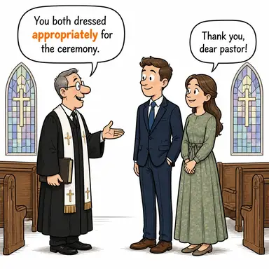 appropriately (uygun bir şekilde, yerinde) karikatürü — diyalogla bağlam içinde öğren