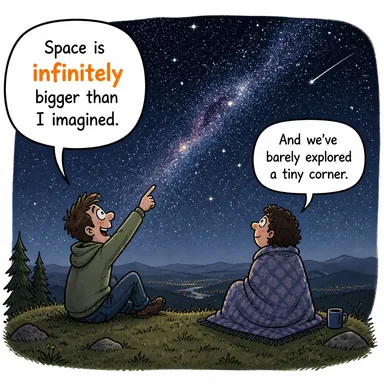 infinitely (son derece, sonsuz bir şekilde, kıyaslanamayacak kadar) karikatürü — diyalogla bağlam içinde öğren