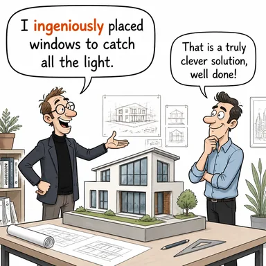 ingeniously (dahiyane bir şekilde, ustaca, zekice) karikatürü — diyalogla bağlam içinde öğren