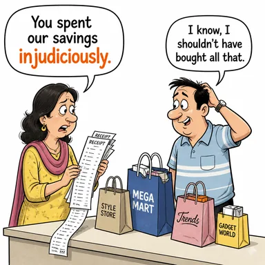 injudiciously (mantıksızca, tedbirsizce, düşüncesizce) karikatürü — diyalogla bağlam içinde öğren