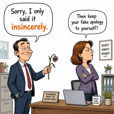 insincerely (samimiyetsizce, iki yüzlüce) karikatürü — diyalogla bağlam içinde öğren